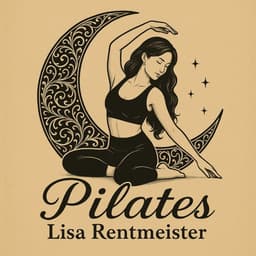 Pilates – Lisa Rentmeister: Original-Logo mit einer Pilatesfigur im verzierten Halbmond